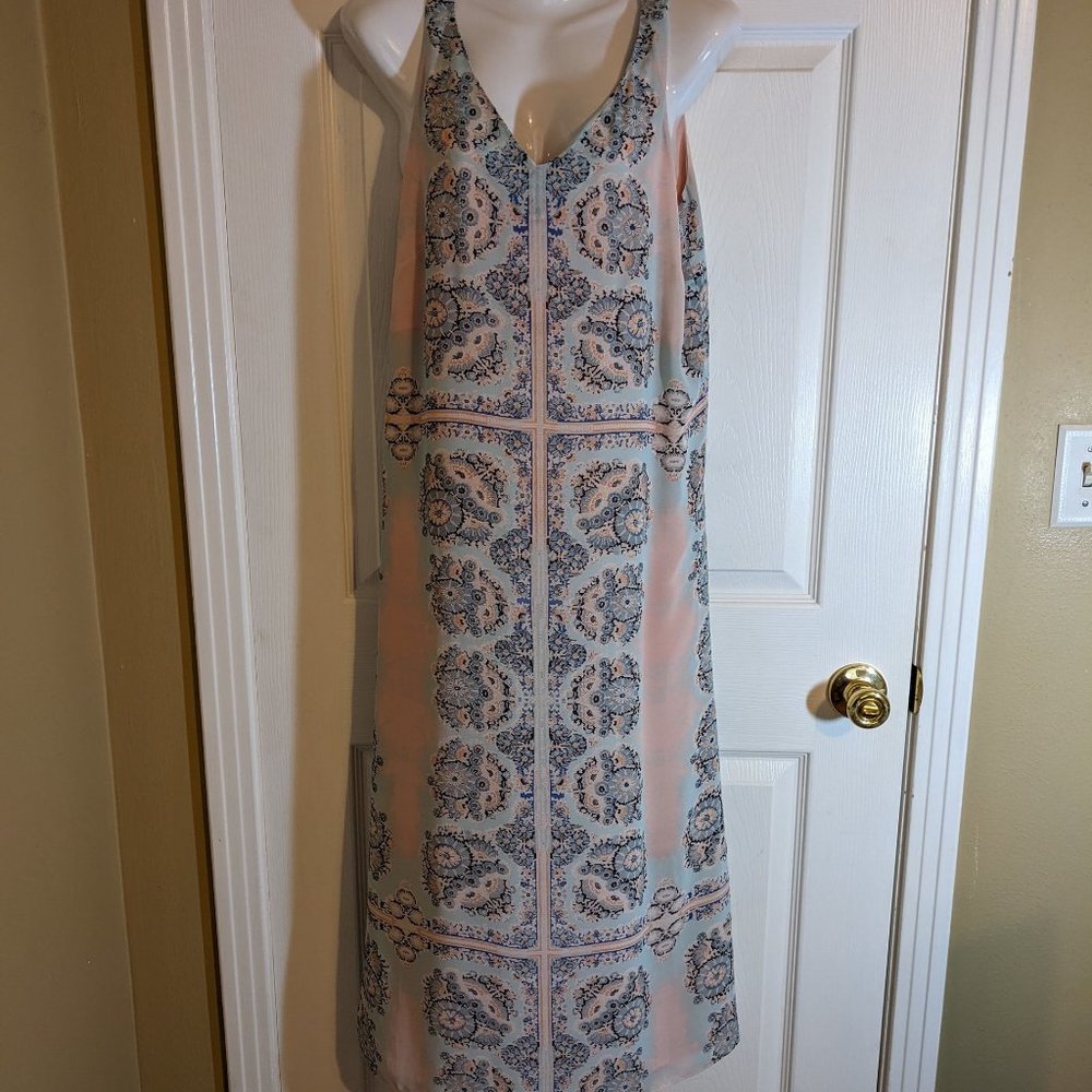 Tribal Sleeveless Blue Pink Floral V Neckline Split Hem Maxi Dress - size 4